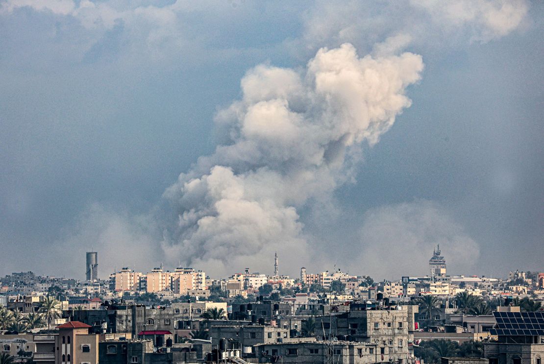TOPSHOT - A picture taken from Rafah shows smoke billowing over Khan Yunis in the southern Gaza Strip during Israeli bombardment on January 5, 2024, amid continuing battles between Israel and the Palestinian militant group Hamas. (Photo by AFP) (Photo by -/AFP via Getty Images)