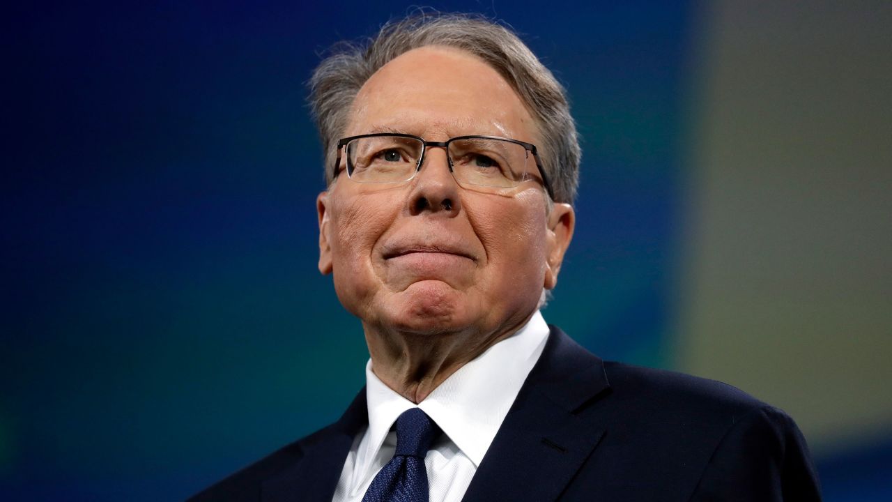 FILE- In this April 26, 2019, file photo NRA executive vice president and CEO Wayne LaPierre attends the National Rifle Association annual convention in Indianapolis. LaPierre, the embattled leader of the National Rifle Association, said Wednesday, April 7, 2021, that he put the powerful gun-rights group into bankruptcy without first informing most of its board members and top officials.  (AP Photo/Evan Vucci, File)