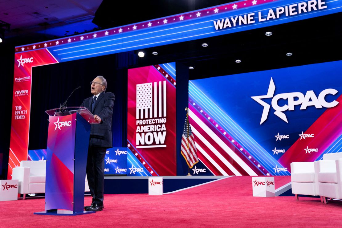 Wayne Robert LaPierre Jr., CEO and executive vice president of the National Rifle Association (NRA), speaks at the Conservative Political Action Conference (CPAC) at Gaylord National Convention Center in National Harbor, Maryland, U.S., March 3, 2023. REUTERS/Sarah Silbiger