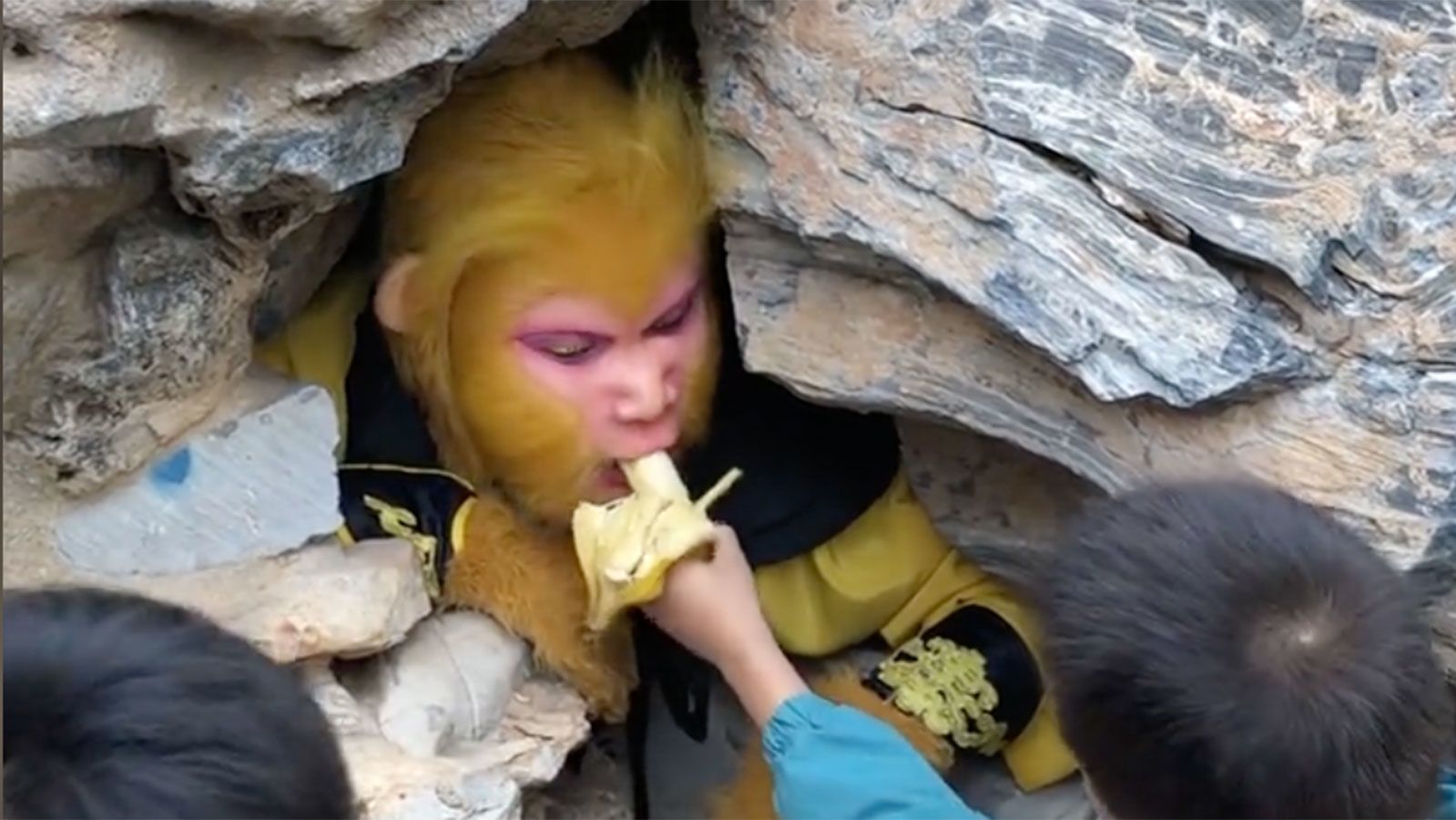 An employee dressed up as Monkey King at Wuzhishan Scenic Area in the northern Chinese province of Hebei.