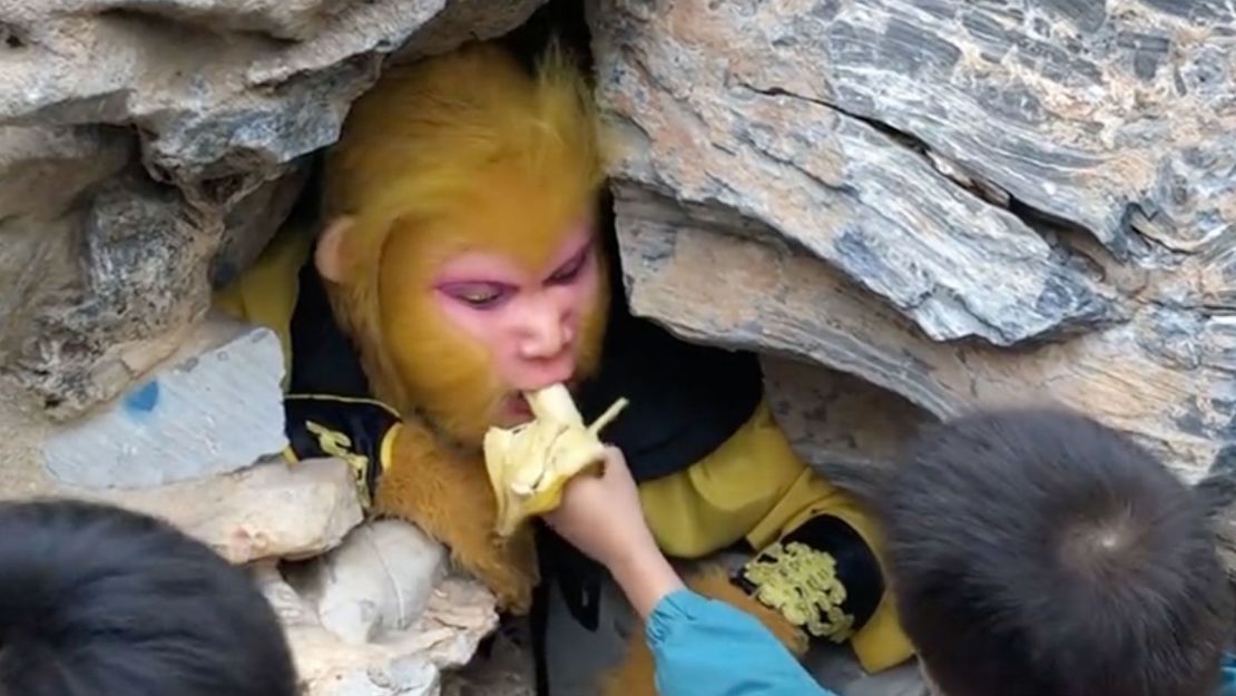 An employee dressed up as Monkey King at Wuzhishan Scenic Area in the northern Chinese province of Hebei.