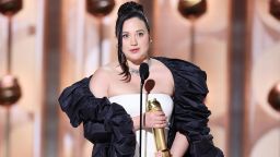 Lily Gladstone accepts award for Best Performance by a Female Actor in a Motion Picture  Drama for "Killers of the Flower Moon" at the 81st Golden Globe Awards held at the Beverly Hilton Hotel on January 7, 2024 in Beverly Hills, California.