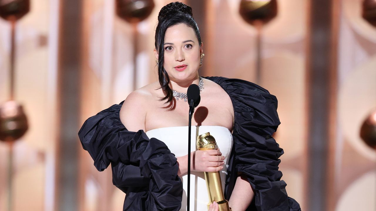 Lily Gladstone accepts award for Best Performance by a Female Actor in a Motion Picture  Drama for "Killers of the Flower Moon" at the 81st Golden Globe Awards held at the Beverly Hilton Hotel on January 7, 2024 in Beverly Hills, California. 