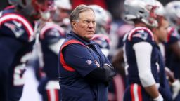 FRANKFURT AM MAIN, GERMANY - NOVEMBER 12: Bill Belichick, Head Coach of the New England Patriots, looks on during the NFL match between Indianapolis Colts and New England Patriots at Deutsche Bank Park on November 12, 2023 in Frankfurt am Main, Germany. (Photo by Alex Grimm/Getty Images)