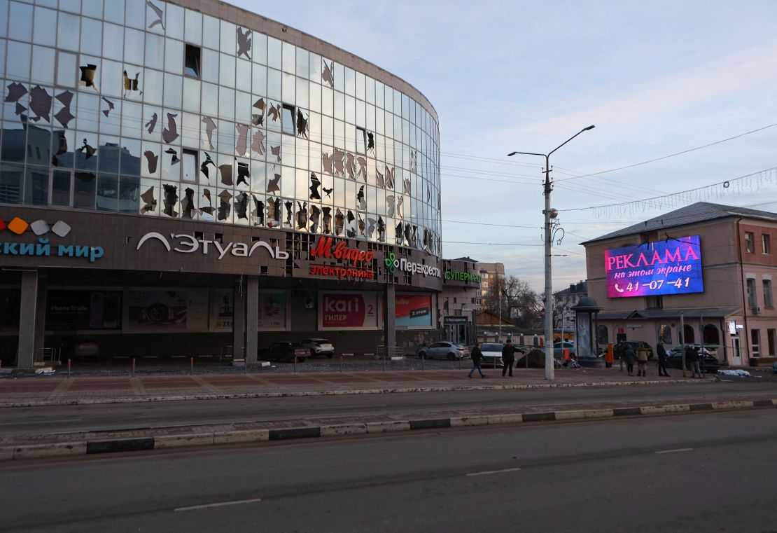 A view shows a damaged shopping mall building following what Russian authorities say was a Ukrainian military strike in Belgorod, Russia December 30, 2023. REUTERS/Stringer