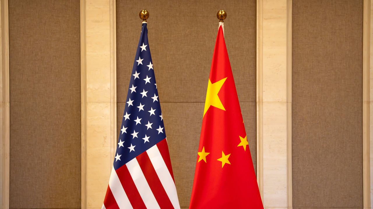 US and Chinese flags are seen in Beijing, on July 8, 2023.