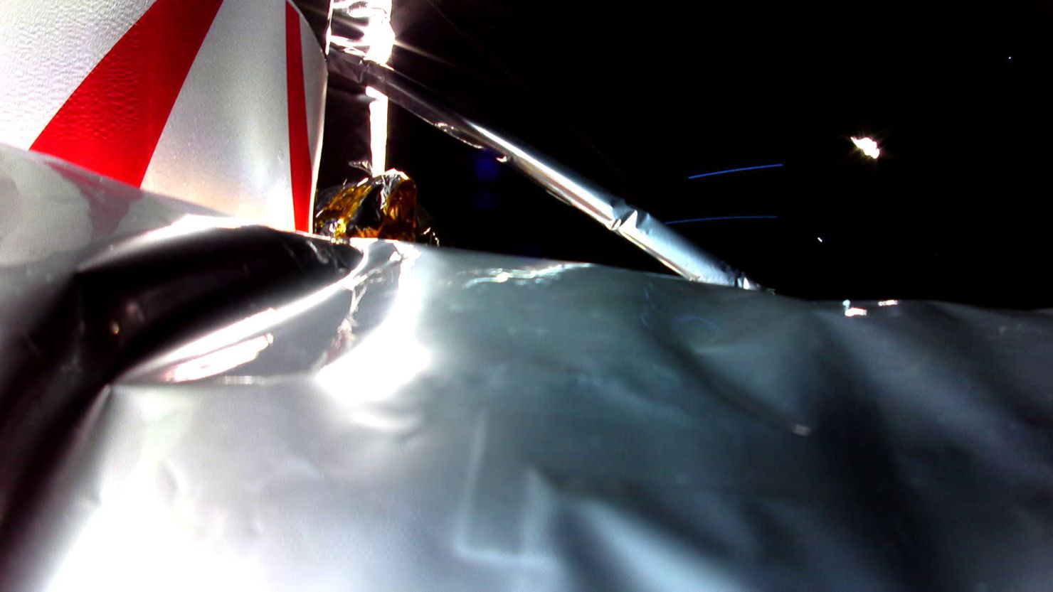 The Peregrine lunar lander captured this image using a camera mounted atop a payload deck. It shows Multi-Layer Insulation (MLI) in the foreground.
