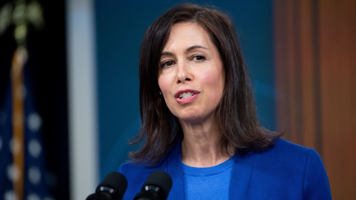 FCC Chairwoman Jessica Rosenworcel speaks during an event in Washington, DC, February 14, 2022.