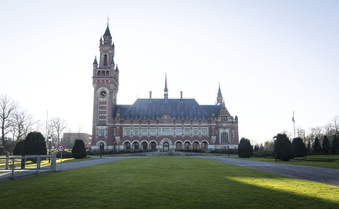 THE HAGUE NETHERLANDS - MARCH 3:  Exterior view of the United Nations International Court of Justice or the Peace Palace on March 3, 2022 in The Hague The Netherlands.