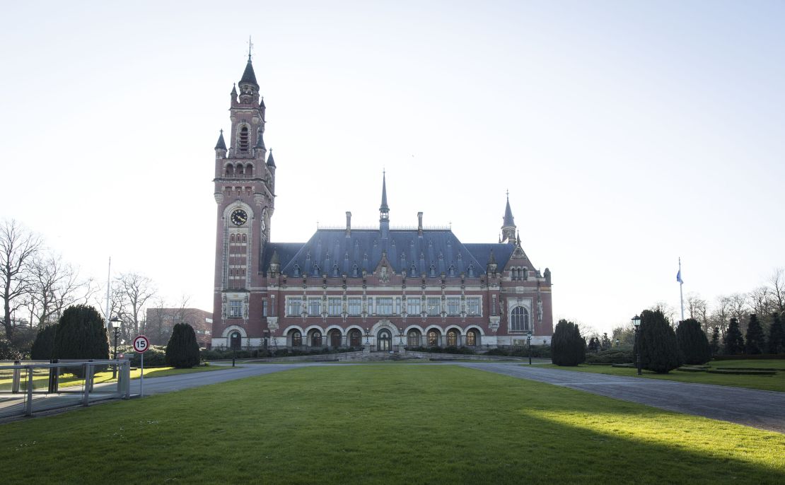 THE HAGUE NETHERLANDS - MARCH 3: Exterior view of the United Nations International Court of Justice or the Peace Palace on March 3, 2022 in The Hague The Netherlands.