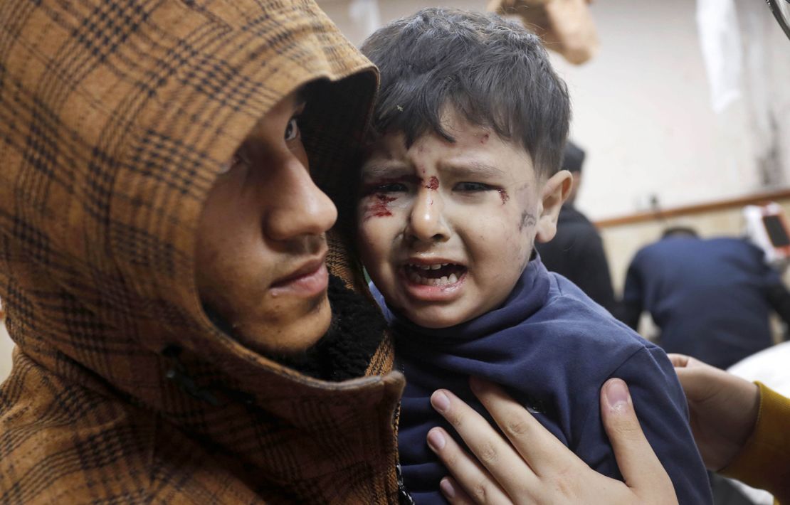 Injured Palestinian people, including children are taken to the Al-Aqsa Martyrs Hospital for a treatment as Israeli attacks continue in Deir al-Balah, Gaza on December 23, 2023.
