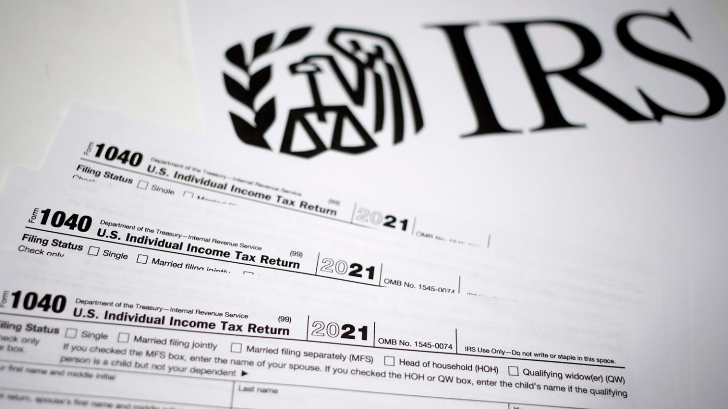 Internal Revenue Service 1040 Individual income tax forms for 2021 arranged in Louisville, Kentucky, U.S., on Tuesday, April 12, 2022.