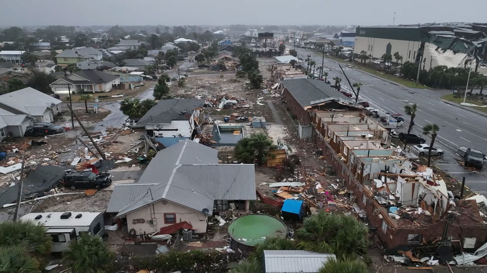 Tornado wreckage is seen in Bay County, Florida, on January 9. Twelve tornadoes were reported across Florida, Alabama and Georgia that morning.