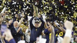 January 8, 2024: Michigan Wolverines head coach Jim Harbaugh after winning the College Football Playoff National Championship game between the Michigan Wolverines and the Washington Huskies at NRG Stadium in Houston, TX. Darren Lee/CSM. (Credit Image: © Darren Lee/Cal Sport Media) (Cal Sport Media via AP Images)