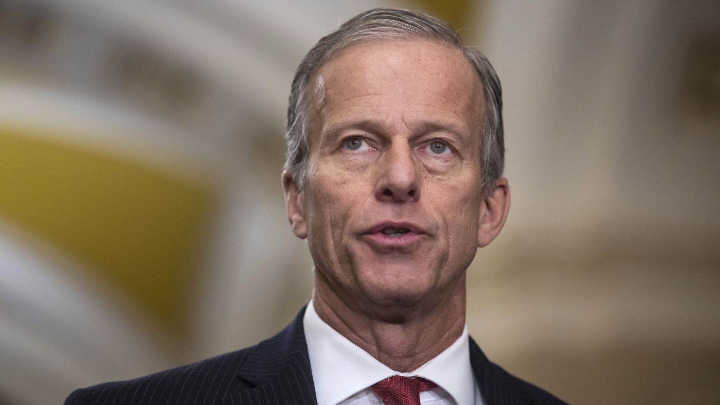 Sen. John Thune (R-S.D.) speaks during a press conference at the U.S. Capitol Dec. 12, 2023.