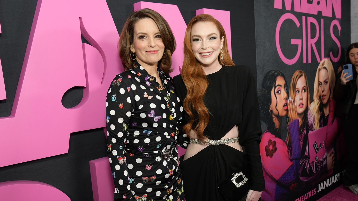 Tina Fey and Lindsay Lohan at the premiere of "Mean Girls" held at AMC Lincoln Square on January 8, 2024 in New York City. (Photo by Kristina Bumphrey/Variety via Getty Images)