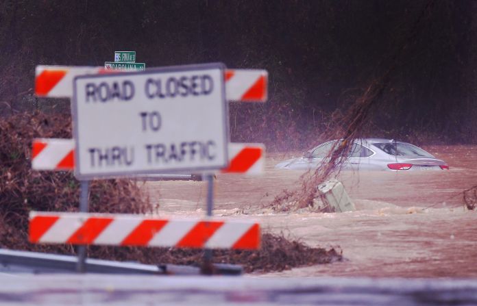 Flooding is seen at an intersection in Spartanburg, South Carolina, on January 9.