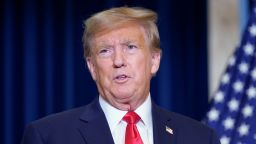 Former President Donald Trump speaks to the media at a Washington hotel, Tuesday, Jan. 9, 2024, after attending a hearing before the D.C. Circuit Court of Appeals at the federal courthouse in Washington. (AP Photo/Susan Walsh)