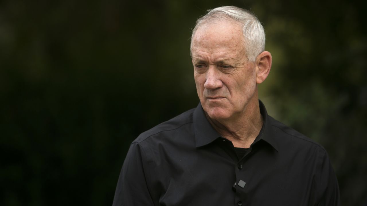 Former Minister of Defense, and government and war cabinet member, Benny Gantz attends a meeting with the press on October 29, 2023 in Ramot Naftali, Israel.