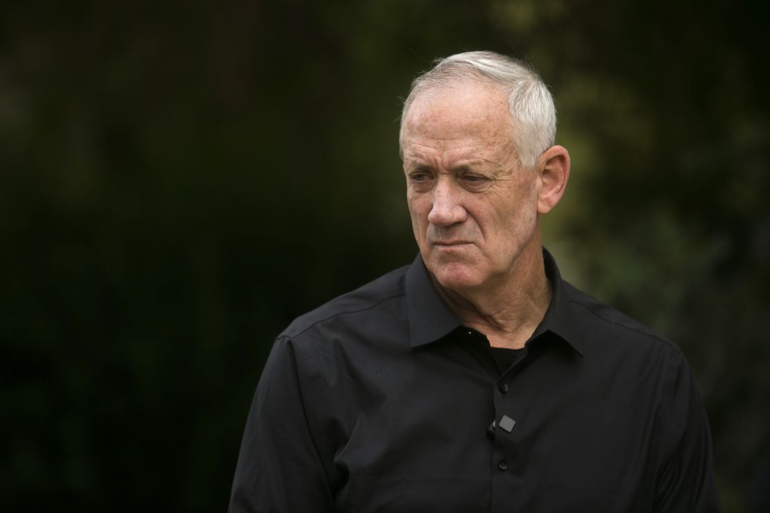 Former Minister of Defense, and government and war cabinet member, Benny Gantz attends a meeting with the press on October 29, 2023 in Ramot Naftali, Israel.