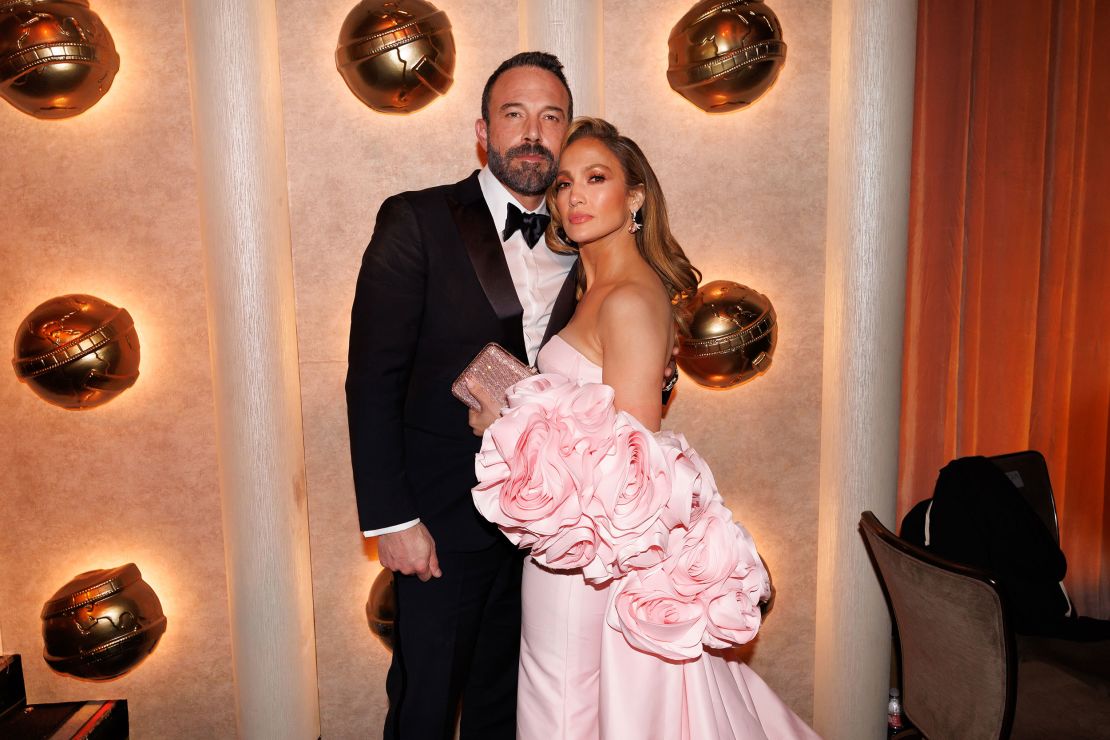 Ben Affleck and Jennifer Lopez at the 81st Golden Globe Awards held at the Beverly Hilton Hotel on January 7, 2024 in Beverly Hills, California. (Photo by Christopher Polk/Golden Globes 2024/Golden Globes 2024 via Getty Images)