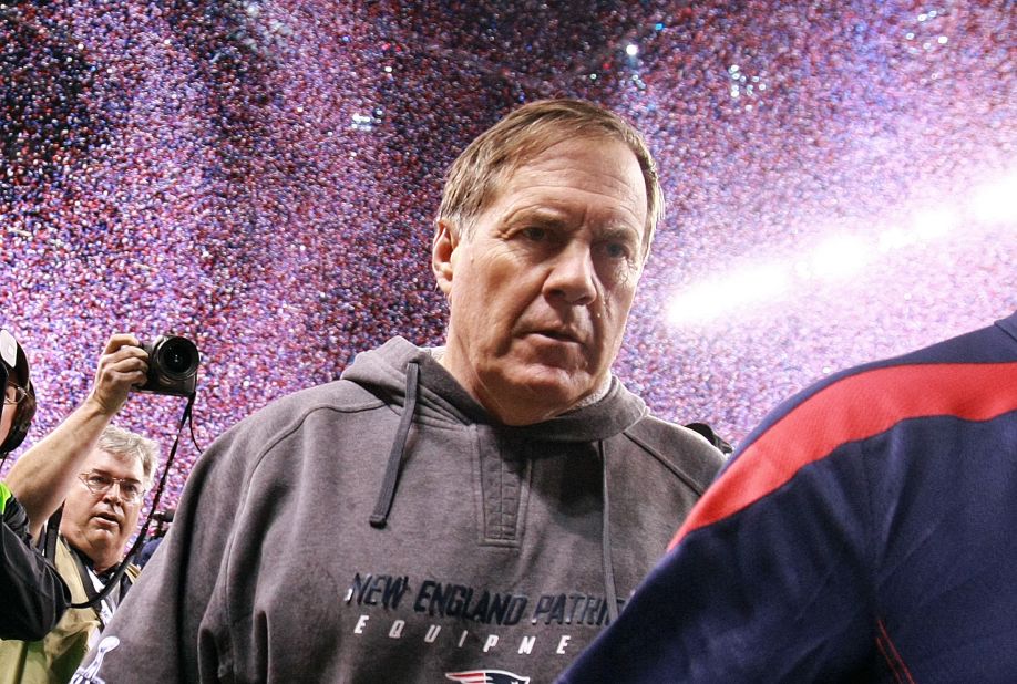 Belichick leaves the field after coming up short against the New York Giants in the Super Bowl in 2012. Belichick made nine Super Bowl appearances as the Patriots' head coach, winning six and losing three. The Giants served Belichick two of those three losses.