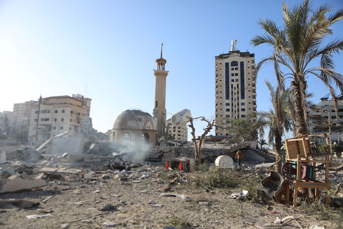 GAZA CITY, GAZA - NOVEMBER 4: A view of destroyed Sheikh Zayed Al Nahyan Mosque following the Israeli attack in Al-Ketibe area of Gaza City, Gaza on November 4, 2023. (Photo by Hind Khoudary/Anadolu via Getty Images)