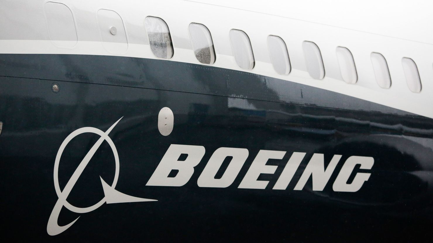 The Boeing logo on the first Boeing 737 MAX 9 airplane is pictured during its rollout for media at the Boeing factory in Renton, Washington on March 7, 2017.  / AFP PHOTO / Jason Redmond        (Photo credit should read JASON REDMOND/AFP via Getty Images)