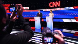 Former South Carolina Gov. Nikki Haley and Florida Gov. Ron DeSantis participate in a CNN Republican Presidential Debate at Drake University in Des Moines, Iowa, on January 10, 2024. (Will Lanzoni/CNN)