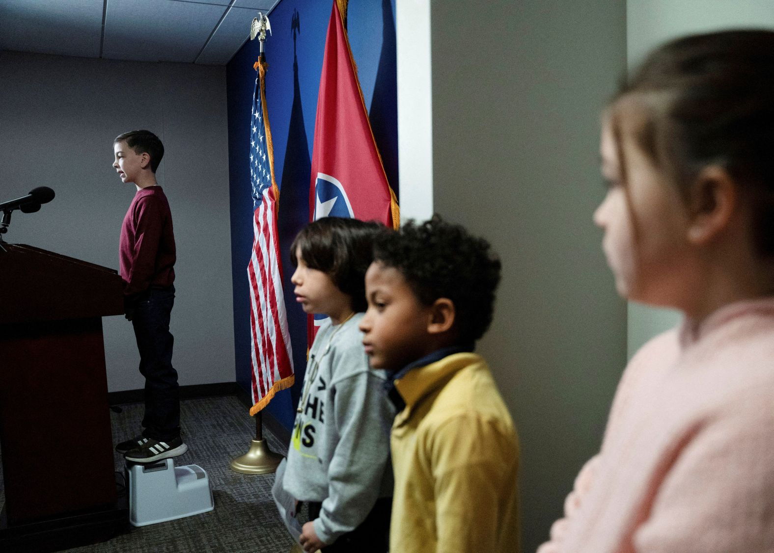 Rafi Frasca, 10, speaks about gun violence on Tuesday, January 9, as he and other young students urged lawmakers in Nashville, Tennessee, to make changes ahead of the start of the 2024 legislative session. Last March, three children and three adults were killed in a <a href="index.php?page=&url=https%3A%2F%2Fwww.cnn.com%2F2023%2F03%2F27%2Fus%2Fcovenant-school-shooting-nashville-tennessee%2Findex.html" target="_blank">deadly shooting</a> at The Covenant School in Nashville. It was the deadliest US school shooting in nearly a year.