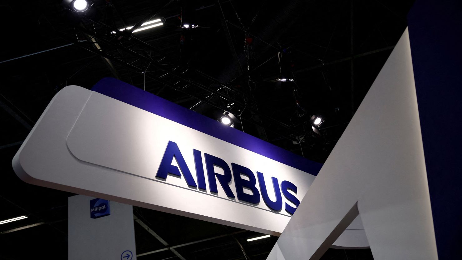 FILE PHOTO: The logo of Airbus is seen at the Milipol Paris, the worldwide exhibition dedicated to homeland security and safety, in Villepinte near Paris, France, November 15, 2023. REUTERS/Sarah Meyssonnier/File Photo