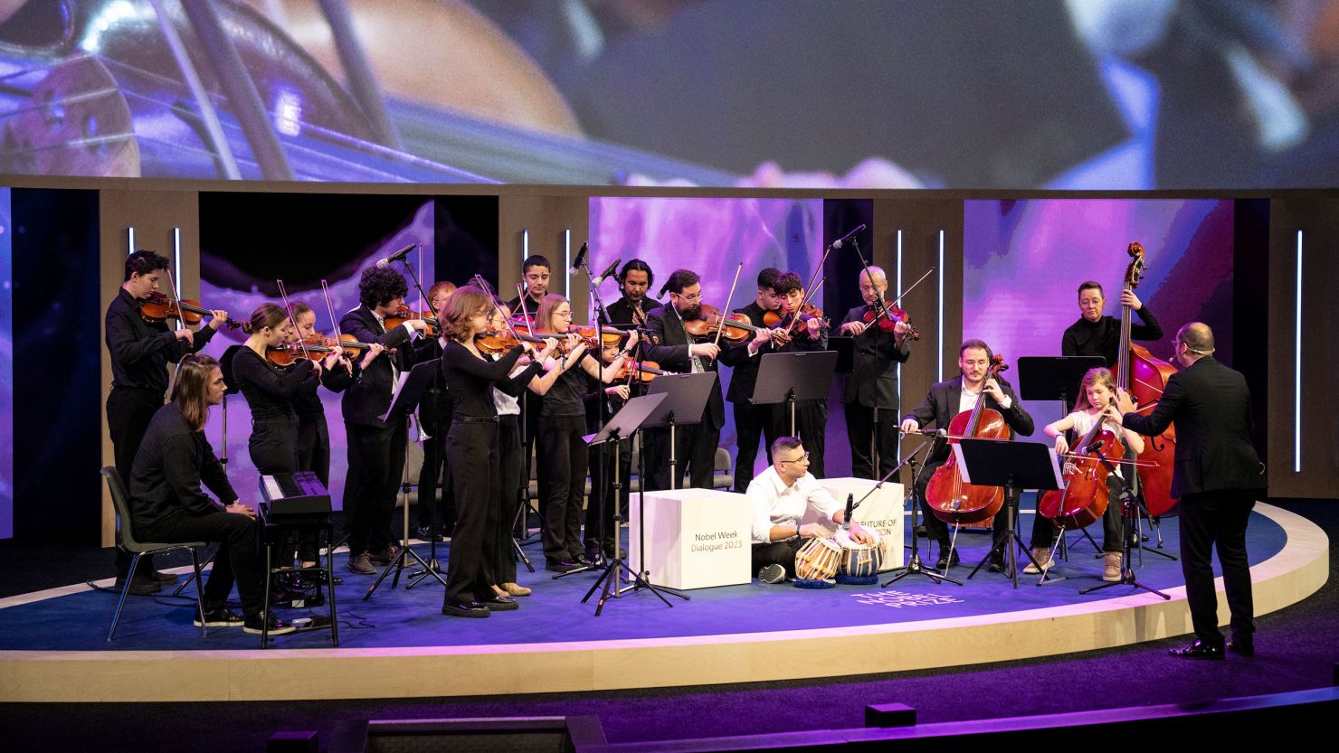 The Dream Orchestra started with just 13 members. Now there are more than 400, including this group performing at a Nobel Foundation event in Gothenburg, Sweden, in December.
