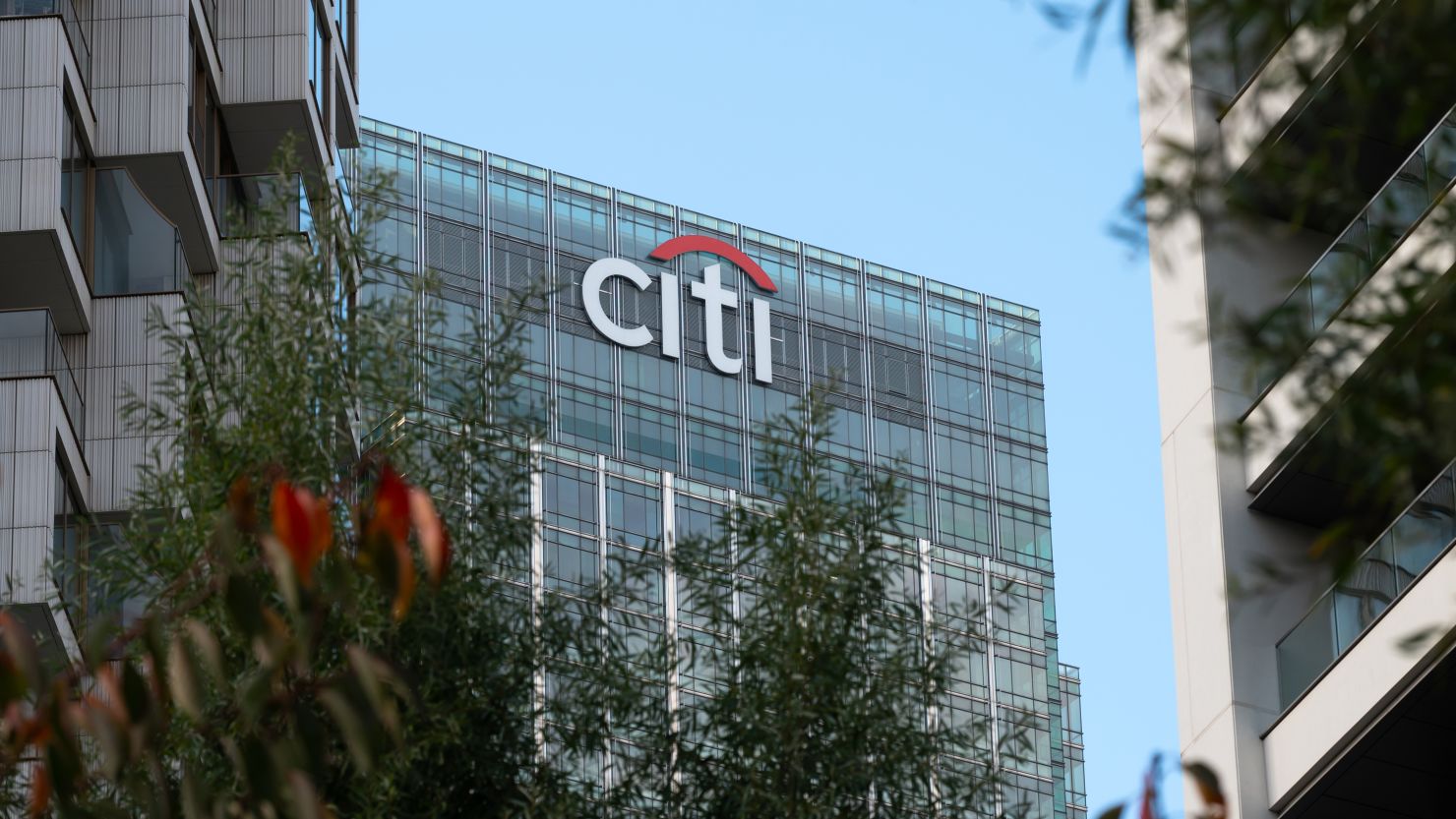 LONDON, ENGLAND - NOVEMBER 4: A general view of the Citi Bank building between residential apartments in Canary Wharf on November 4, 2023 in London, United Kingdom. (Photo by John Keeble/Getty Images)