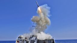 AT SEA - MARCH 29, 2011:  In this handout released by the U.S. Navy, the U.S. Navy guided-missile destroyer USS Barry (DDG 52) launches a Tomahawk cruise missile  in support of Operation Odyssey Dawn March 29, 2011 from the Mediterranean Sea.