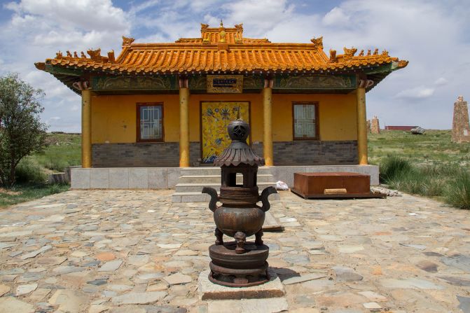 Choir, Mongolia - July 5, 2016: The reconstructed Choir Monastery in the Middle Gobi (Dungobi Aimag region). Originally erected in 1779, it was destroyed by the Communists in the 1930s, but the ruins are now protected by the government.