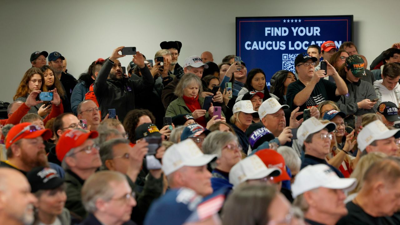 NEWTON, IOWA - JANUARY 06: Guests listen as Republican presidential candidate, former U.S. President Donald Trump speak at a campaign event on January 06, 2024 in Newton, Iowa. President Trump is campaigning across cities in Iowa in the lead up to the January 15 caucus for Iowa Republicans to select their party's nominee for the 2024 presidential race. (Photo by Anna Moneymaker/Getty Images)