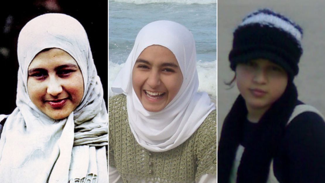 Dr. Izzeldin Abuelaish's daughters Bessan, 21, Mayar, 15, and Ayah, 13, who died after an Israeli tank shell hit their home in Gaza, in January 2009.