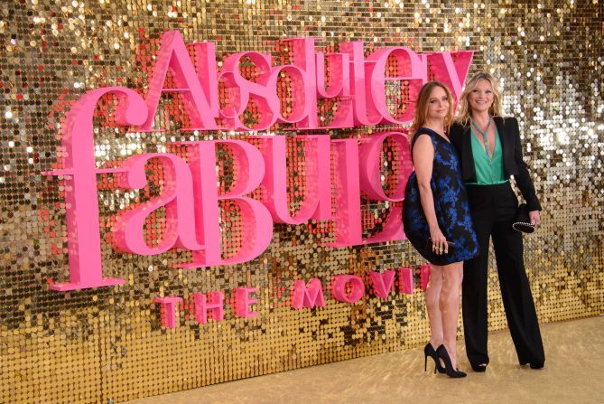 Moss poses with fashion designer Stella McCartney at the London premiere of "Absolutely Fabulous: The Movie" in 2016.