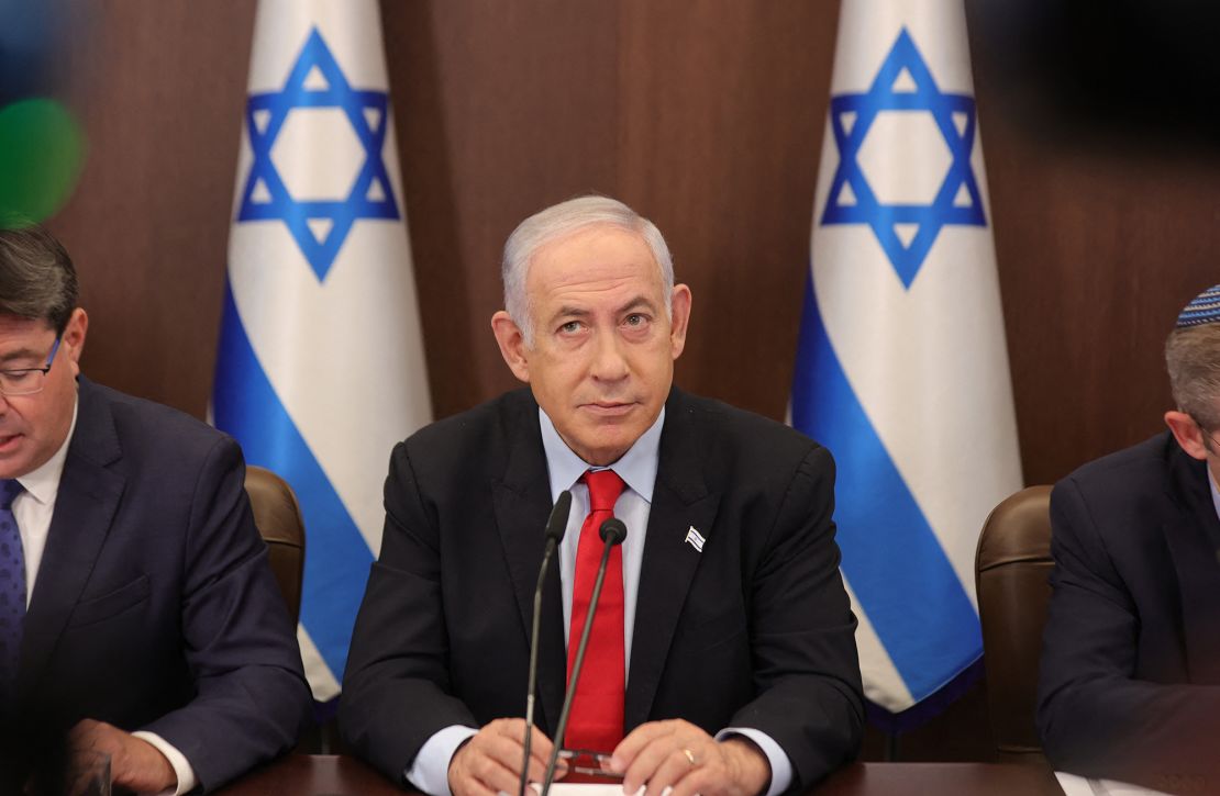 Israeli Prime Minister Benjamin Netanyahu attends the weekly cabinet meeting at his office in Jerusalem on September 27, 2023. (Photo by ABIR SULTAN / POOL / AFP) (Photo by ABIR SULTAN/POOL/AFP via Getty Images)