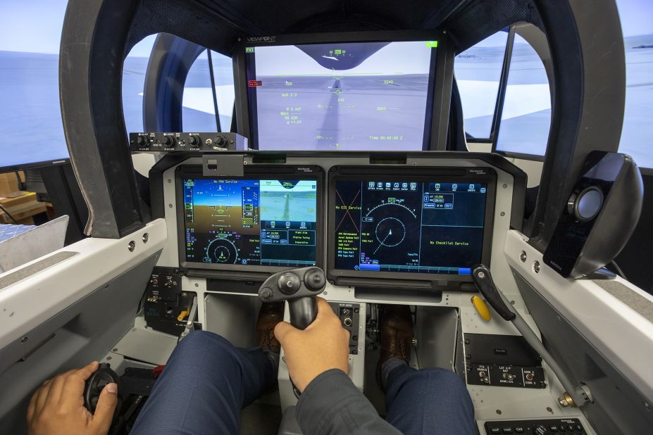<strong>Cockpit: </strong>The plane has no forward-facing window due its streamlined nose, so instead the X-59's unique eXternal Vision System provides the pilot with high-definition displays showing what's ahead. 