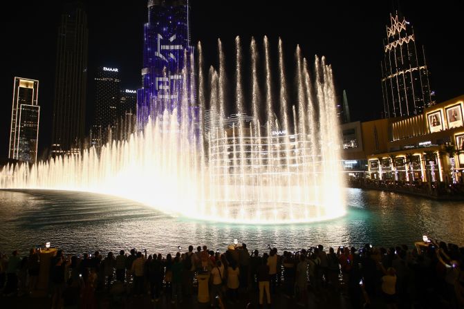 It makes sense that the world's tallest building would also set a few other records — one of which is at the base of the building. The Dubai Fountain, which puts on a nightly spectacle, is claimed to be <a href="https://www.burjkhalifa.ae/en/downtown-dubai/the-dubai-fountain/" target="_blank" target="_blank">the world's tallest performing fountain</a>, shooting water up to <a href="https://edition.cnn.com/travel/article/dubai-fountain-story/index.html" target="_blank">50 stories in the air</a>.