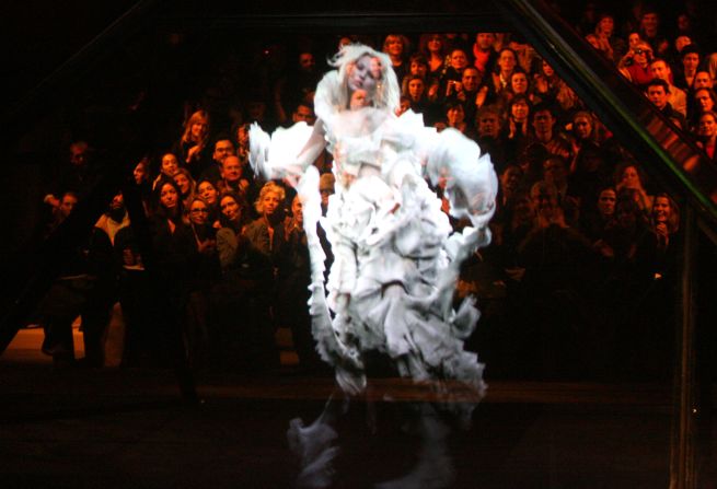 A hologram of Kate Moss is displayed during Alexander McQueen's Fall-Winter 2006 runway show.