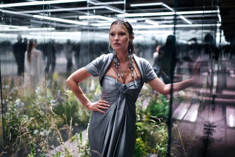 Moss poses on the runway during Fendi's Spring-Summer 2021 Haute Couture show in Paris.