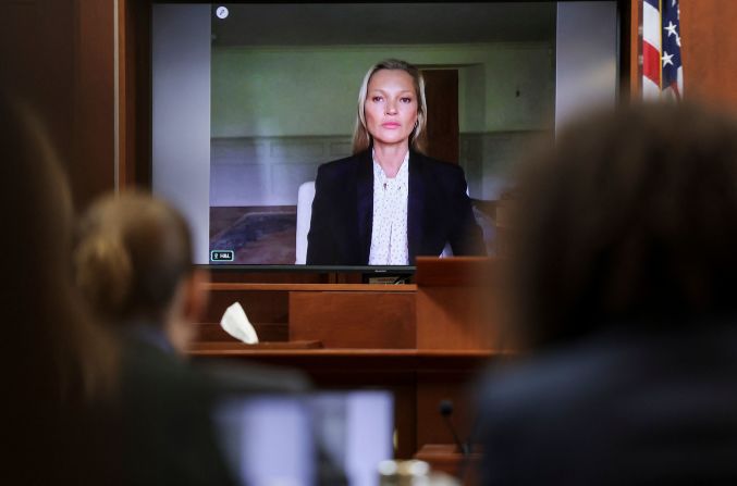 Moss testifies via video link during the Depp vs. Heard defamation trial at the Fairfax County Circuit Courthouse in Fairfax, Virginia, in 2022. Actor Johnny Depp sued ex-wife Amber Heard for libel after she wrote an op-ed piece in 2018 referring to herself as a public figure representing domestic abuse.