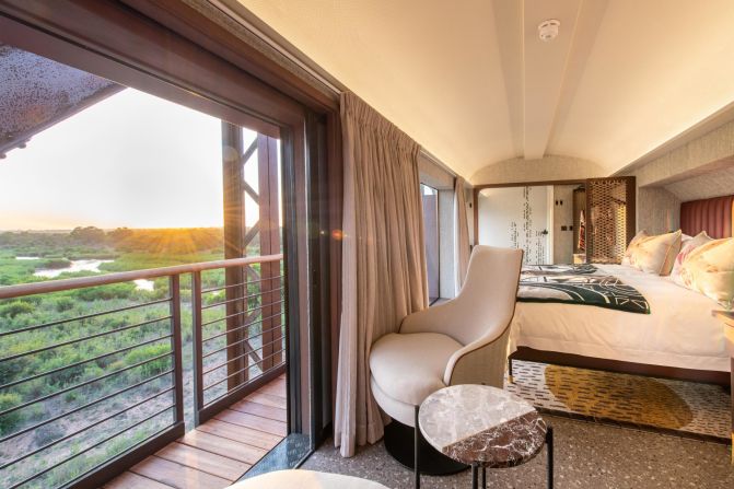 Most of the hotel's rooms are converted old Transnet train carriages. The company behind the enterprise, Motsamayi Tourism Group, told CNN it wanted a modern and "non-colonial" finish to the interiors.