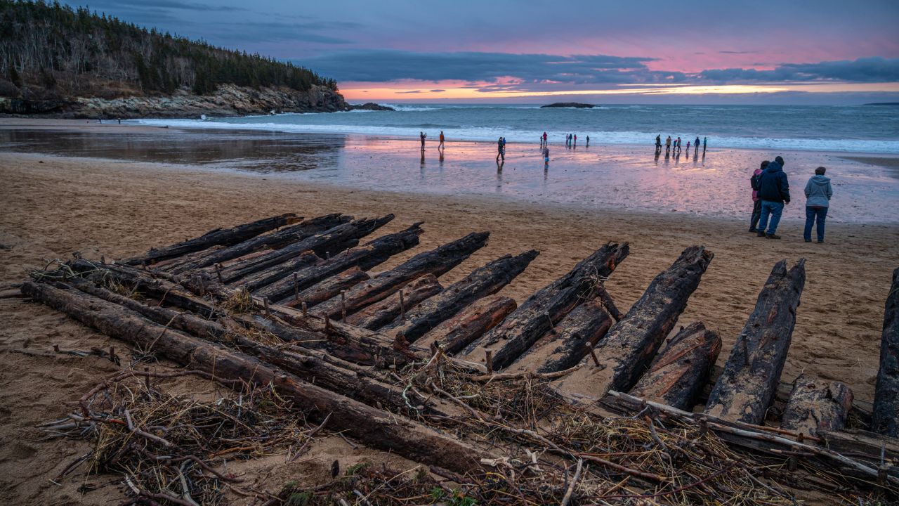 Shipwreck that resurfaced at Acadia National Park.
