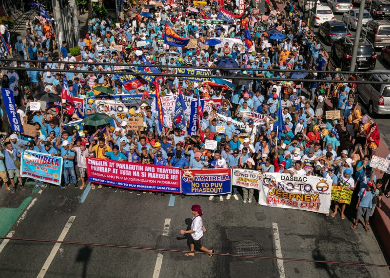 Jeepney drivers protesting the modernization plan on December 29, 2023 near Mendiola, Manila.