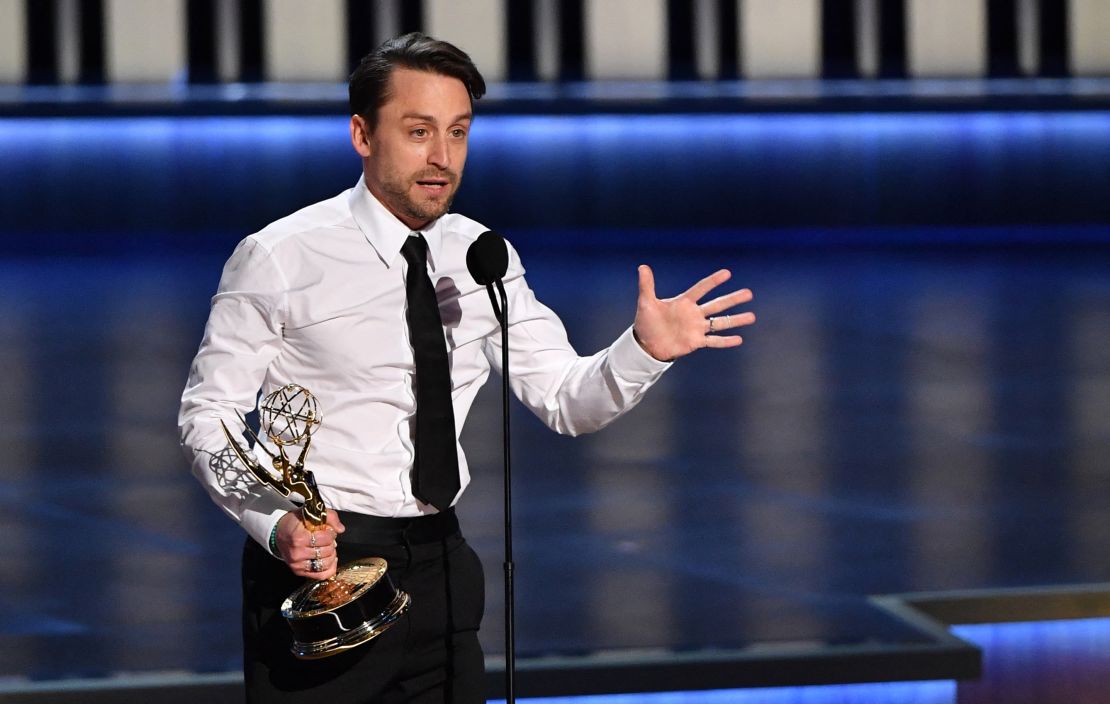 US actor Kieran Culkin accepts the award for Outstanding Lead Actor In A Drama Series for "Succession" onstage during the 75th Emmy Awards at the Peacock Theatre at L.A. Live in Los Angeles on January 15, 2024.
