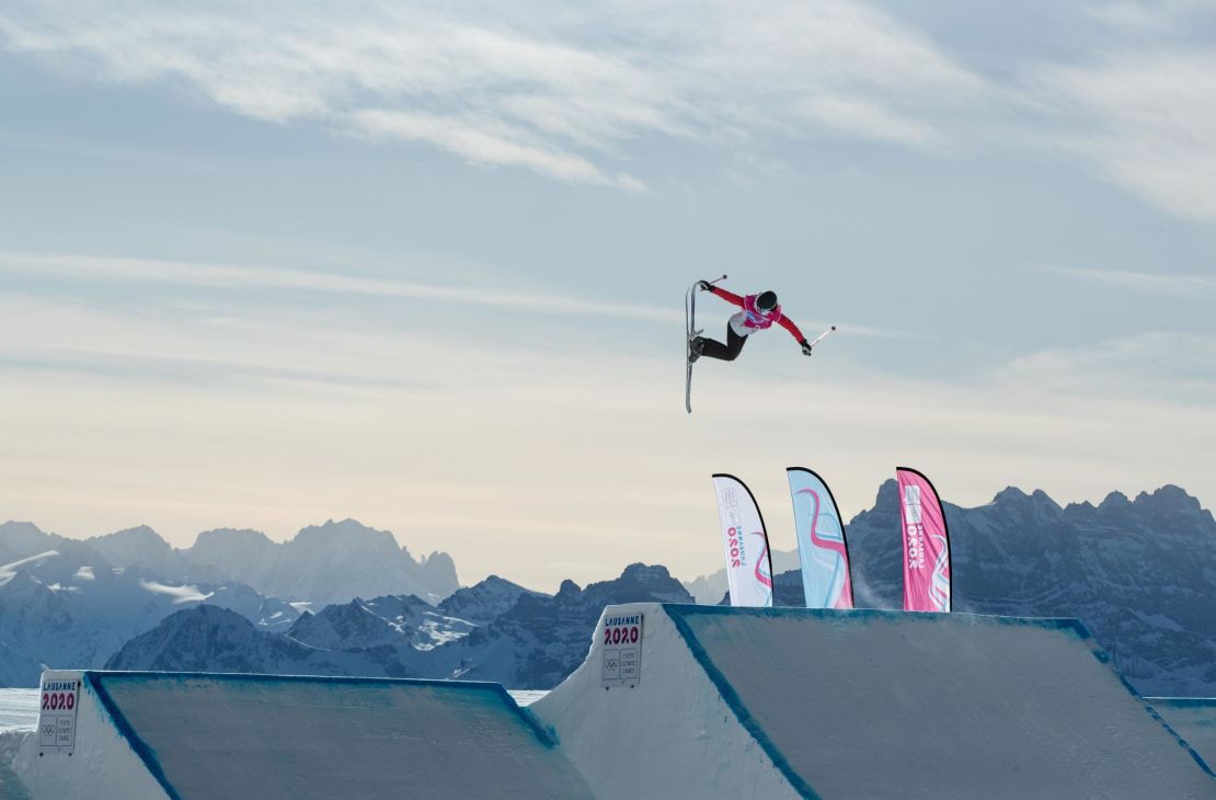 Jan 21, 2020; Lausanne, SWITZERLAND; Ailing Eileen Gu CHN, Gold Medallist, in action during the Freestyle Skiing Women's Freeski Big Air Finals at the Leysin Park. The Winter Youth Olympic Games. Mandatory Credit: Ben Queenborough/OIS Handout Photo via USA TODAY Sports