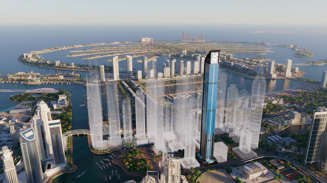 The Franck Muller Aeternitas Tower in Dubai, in partnership with property developer London Gate, will be the world's tallest residential clocktower. Render provided by London Gate.